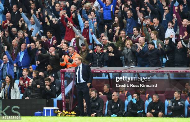 Harry Redknapp, manager of Birmingham City reacts after Aston Villa's first goal during the Sky Bet Championship match between Aston Villa and...