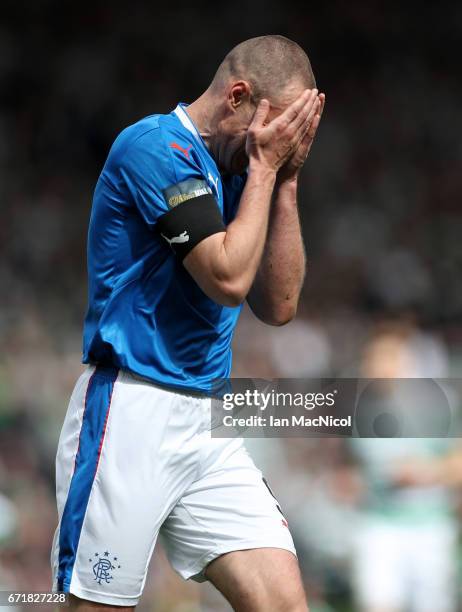 Kenny Miller of Rangers reacts after missing a chance during the Scottish Cup Semi-Final match between Celtic and Rangers at Hampden Park on April...