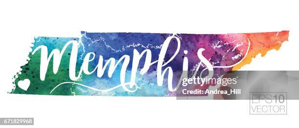 memphis, tennessee usa vektor aquarell karte - memphis tennessee stock-grafiken, -clipart, -cartoons und -symbole