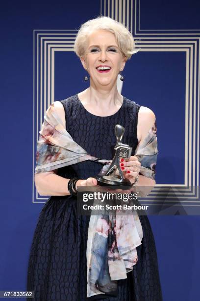 Debra Lawrance poses with the Logie Award for Most Outstanding Supporting Actress 'Please Like Me' during the 59th Annual Logie Awards at Crown...