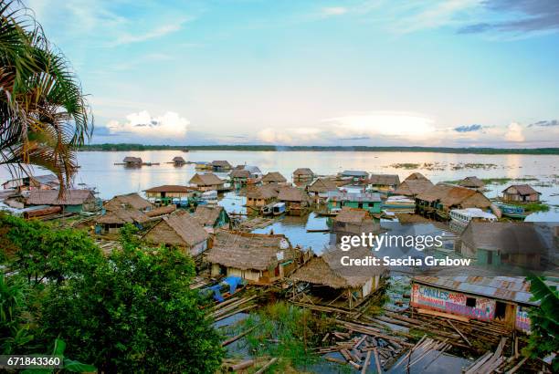 amazon river floating houses - horizont über wasser ストックフォトと画像