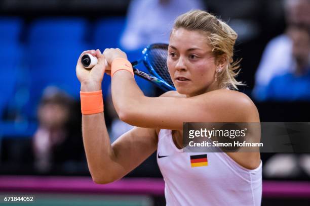 Carina Witthoeft of Germany in action during the doubles match against Olga Savchuk and Nadiia Kichenok of Ukraine during the FedCup World Group...