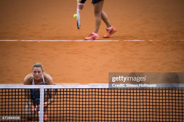 Carina Witthoeft of Germany looks on during the doubles match against Olga Savchuk and Nadiia Kichenok of Ukraine during the FedCup World Group...