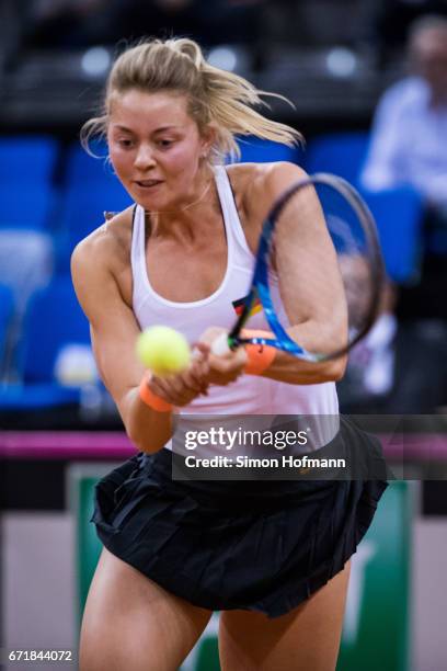 Carina Witthoeft of Germany in action during the doubles match against Olga Savchuk and Nadiia Kichenok of Ukraine during the FedCup World Group...