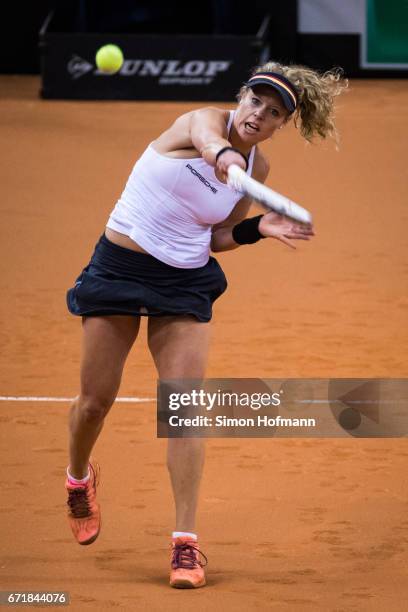 Laura Siegemund of Germany in action during the doubles match against Olga Savchuk and Nadiia Kichenok of Ukraine during the FedCup World Group...