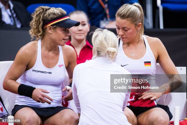 Laura Siegemund and Carina Witthoeft of Germany during the doubles match against Olga Savchuk and Nadiia Kichenok of Ukraine during the FedCup World...