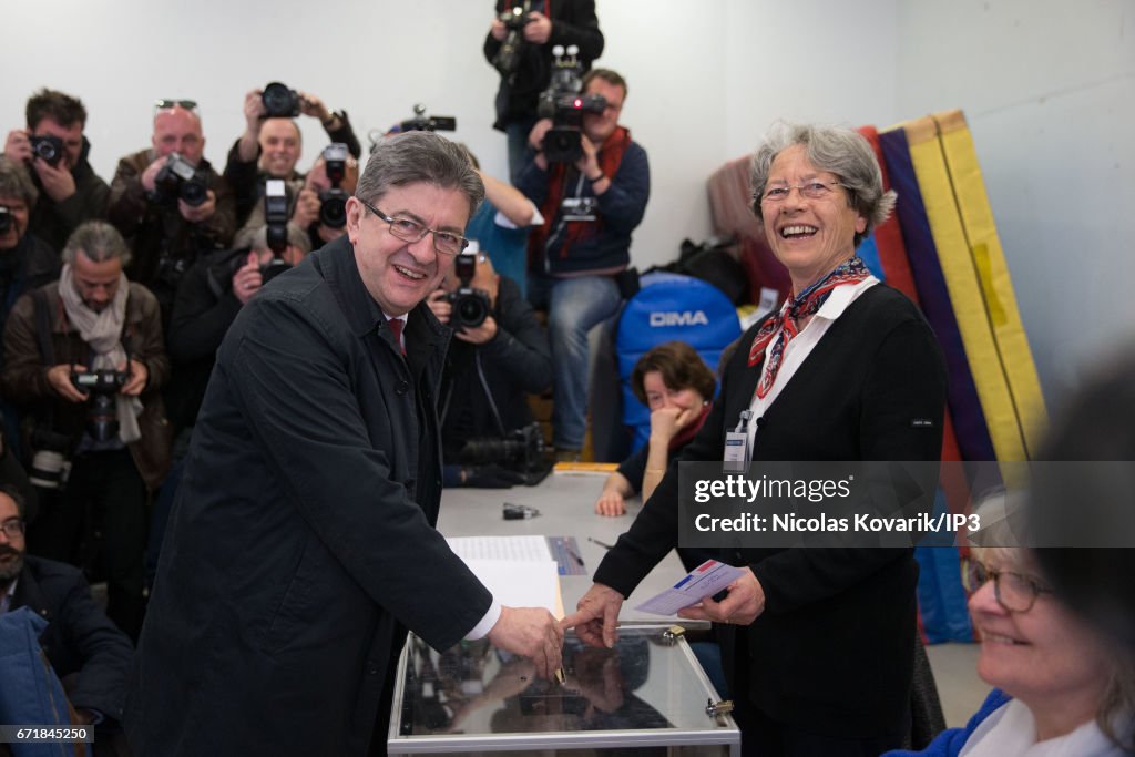 Presidential Candidate Jean-Luc Melenchon Votes In Paris