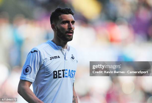 Swansea City's Borja Baston during the Premier League match between Swansea City and Stoke City at Liberty Stadium on April 22, 2017 in Swansea,...