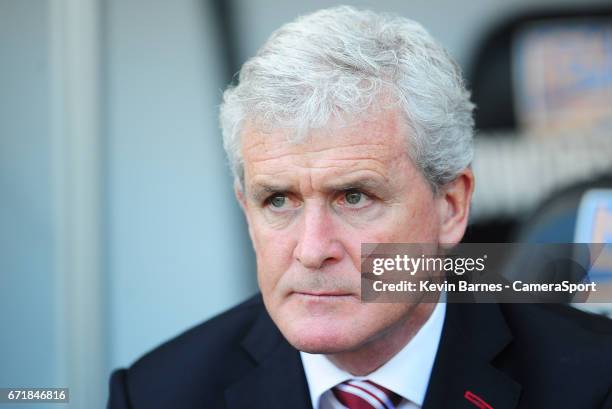 Stoke City manager Mark Hughes during the Premier League match between Swansea City and Stoke City at Liberty Stadium on April 22, 2017 in Swansea,...