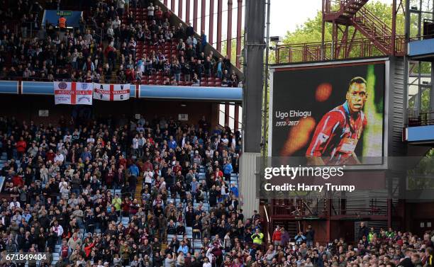 General view of tributes to Former Aston Villa player Ugo Ehiogu during the Sky Bet Championship match between Aston Villa and Birmingham City at...