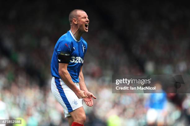 Kenny Miller of Rangers reacts during the William Hill Scottish Cup semi-final match between Celtic and Rangers at Hampden Park on April 23, 2017 in...