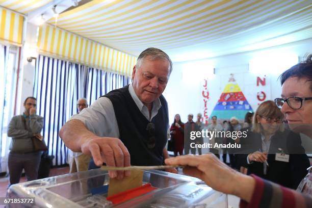 French citizens in Tunisia cast their votes at Gustave Flaubert School for the first round of the presidential election in France to choose two...