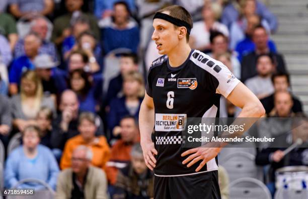 Felix Fischer of Berlin is disappointed during the Volleyball final playoffs match 1 between VFB Friedrichshafen and Berlin Recycling Volleys at ZF...