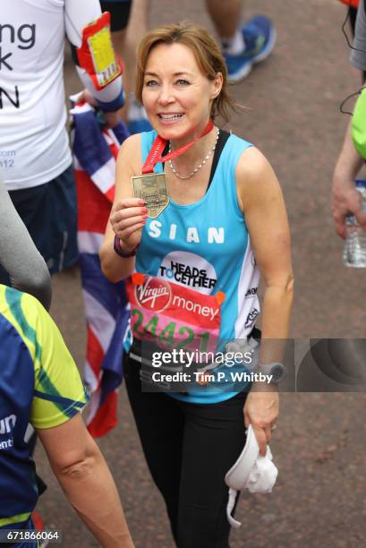 Sian Williams poses for a photo after completing the Virgin London Marathon on April 23, 2017 in London, England.