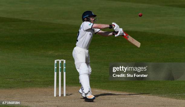 Warwickshire batsman Ian Westwood hits out during day three of the Specsavers County Championship: Division One between Warwickshire and Surrey at...