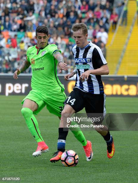 Jakub Jankto of Udinese Calcio competes with Bartosz Salamon of Cagliari Calcio during the Serie A match between Udinese Calcio and Cagliari Calcio...