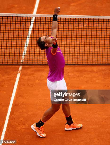 Rafael Nadal of Spain celebrates after his straight set victory against Albert Ramos-Vinolas of Spain in the final on day eight of the Monte Carlo...