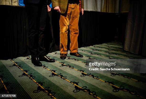 The members of the national directorate of the AfD party Alice Weidel and Alexander Gauland on stage at a press conference after being elected as the...