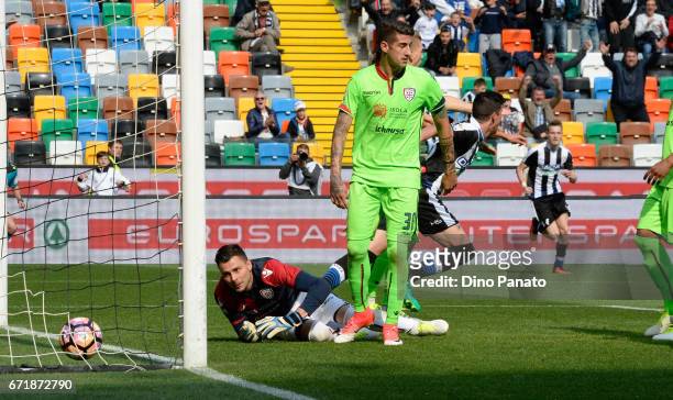 Gabriele Angella of Udinese Calcio scores his teams second goal during the Serie A match between Udinese Calcio and Cagliari Calcio at Stadio Friuli...