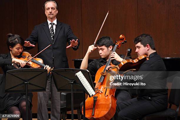 David Finckel Master Class at Juilliard School's Paul Hall on Monday afternoon, March 21, 2016. This image: With Nova Quartet. From left, Katherine...