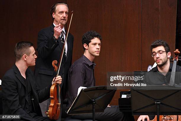 David Finckel Master Class at Juilliard School's Paul Hall on Monday afternoon, March 21, 2016. This image: With Zelda Quartet. From left, Philip...