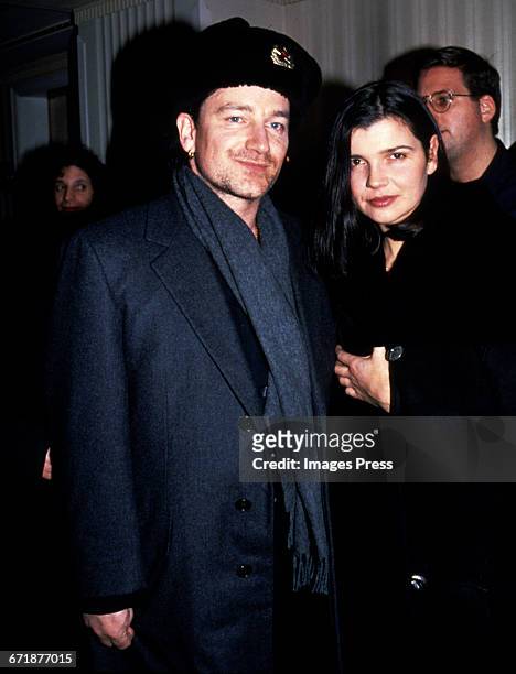 Bono and wife Ali Hewson attend the 1994 Rock and Roll Hall of Fame Induction Ceremony circa 1994 in New York City.