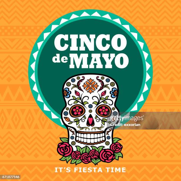 cinco de mayo sugar skull fiesta - mexikanischer abstammung stock-grafiken, -clipart, -cartoons und -symbole
