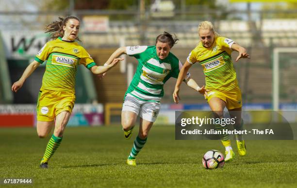 Lucy Quinn of Yeovil Town Ladies attempts to get away from the defence of Liverpool Ladies FC during the WSL Spring Series Match between Yeovil Town...