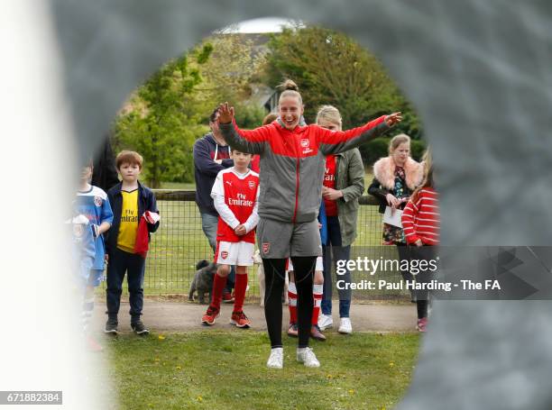 Sari van Veenendaal during Arsenal Ladies Family Festival and Open Training Session at Meadow Park on April 23, 2017 in Borehamwood, England.