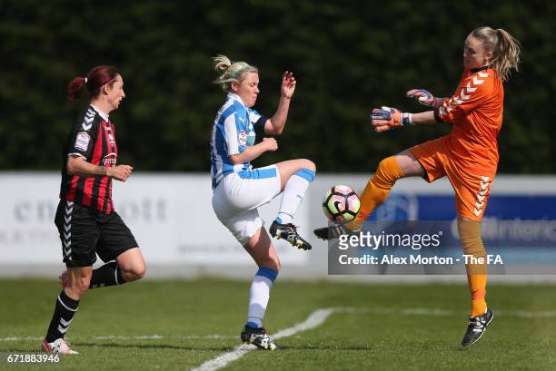 Kate Mallin of Huddersfield and Lauren Dolbear of Lewes during the FA Womens Premier League Plate Final match between Huddersfield Town Ladies and...