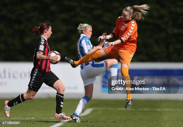 Kate Mallin of Huddersfield and Lauren Dolbear of Lewes during the FA Womens Premier League Plate Final match between Huddersfield Town Ladies and...