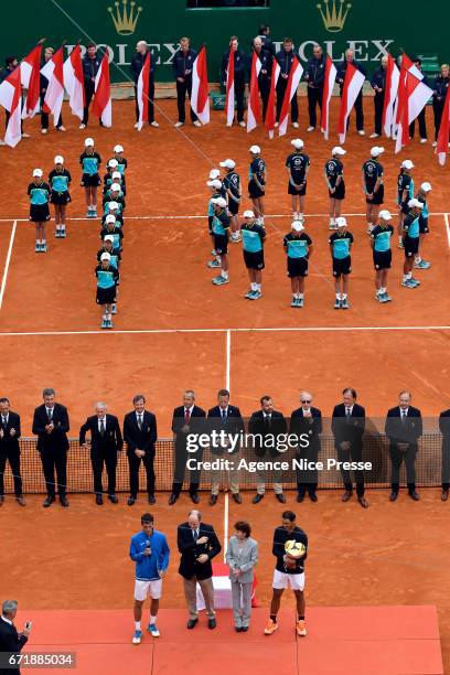 Albert Ramos Vinolas of Spain and Rafael Nadal of Spain and Prince Albert of Monaco and Elisabeth Anne de Massy during the Final of the Monte Carlo...