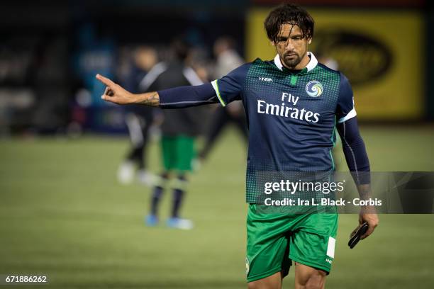 Forward Amauri of the New York Cosmos shows his frustration after the NASL match between the New York Cosmos and Jacksonville Armada FC on April 22,...