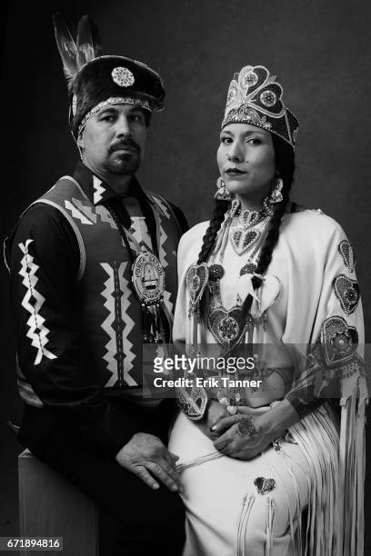 Doug Good Feather and Floris White Bull from 'Awake, A Dream From Standing Rock' pose at the 2017 Tribeca Film Festival portrait studio on on April...