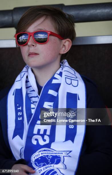 Young fan of Birmingham City during the match between Birmingham City and Sunderland Ladies in The WSL Spring Series at The Automated Technology...