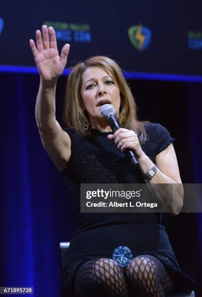 Actress Marina Sirtis on the 'Star Trek: The Next Generation' panel on day 2 of Silicon Valley Comic Con 2017 held at San Jose Convention Center on...