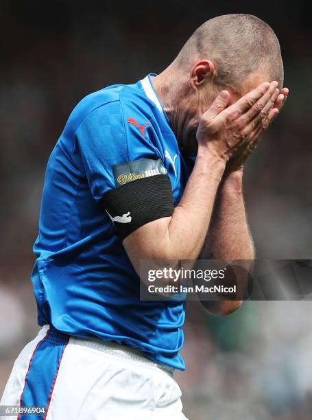 Kenny Miller of Rangers reacts during the William Hill Scottish Cup semi-final match between Celtic and Rangers at Hampden Park on April 23, 2017 in...