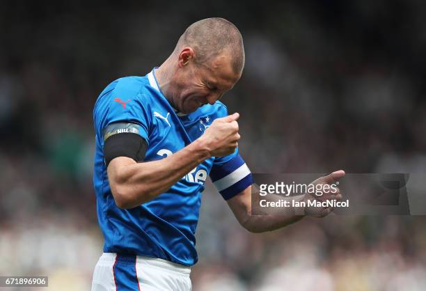 Kenny Miller of Rangers reacts during the William Hill Scottish Cup semi-final match between Celtic and Rangers at Hampden Park on April 23, 2017 in...
