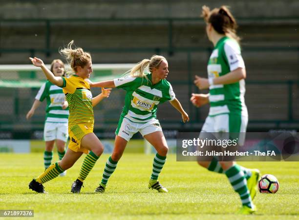 Nadia Lawrence of Yeovil Town Ladies fends of Laura Coombs of Liverpool Ladies FC to the ball during the WSL Spring Series Match between Yeovil Town...