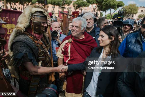 The mayor of Rome Virginia Raggi at the historical parade for the celebrations of the 2770th anniversary of the foundation of Rome. Rome, April 23rd,...