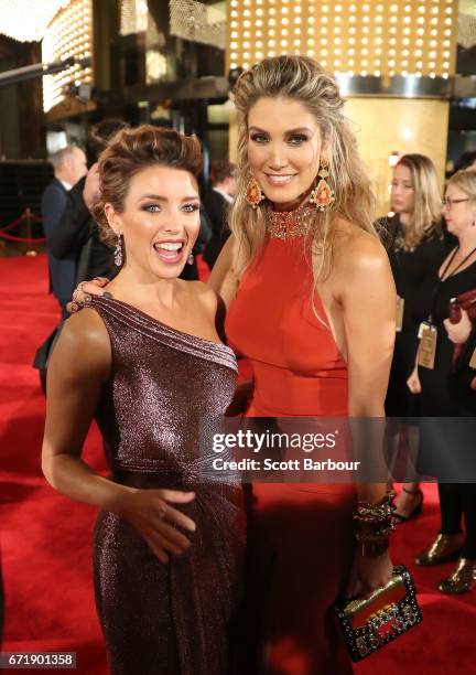 Dannii Minogue and Delta Goodrem arrive at the 59th Annual Logie Awards at Crown Palladium on April 23, 2017 in Melbourne, Australia.