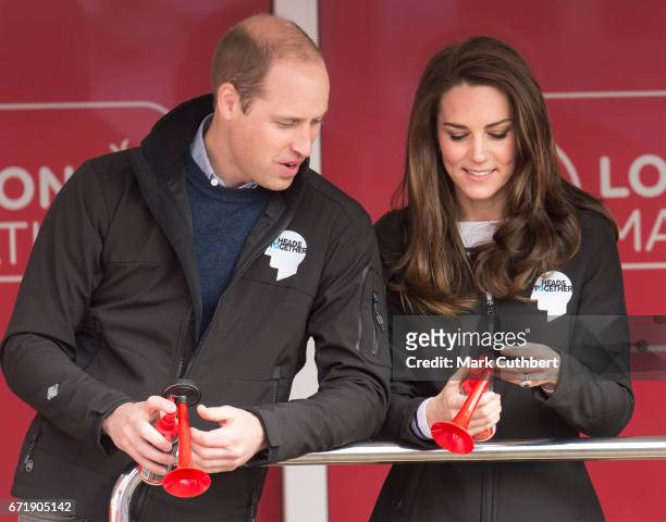 Catherine, Duchess of Cambridge and Prince William, Duke of Cambridge at the blue start of the 2017 Virgin Money London Marathon on April 23, 2017 in...