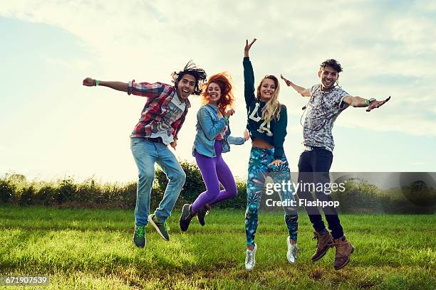 group of friends having fun at a music festival - festivaleiro - fotografias e filmes do acervo