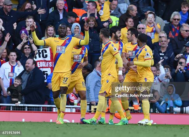 Christian Benteke CElebrates The Second goal for Crystal Palace during the Premier League match between Liverpool and Crystal Palace at Anfield on...