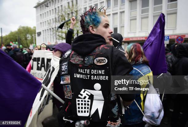 People participate in a demonstration against the right-wing party AfD in Cologne, Germany on April 22, 2017. The AfD party holds their party...