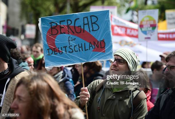 People participate in a demonstration against the right-wing party AfD in Cologne, Germany on April 22, 2017. The AfD party holds their party...