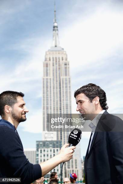 Retired soccer player Raul Gonzalez is interviewed during a roofop viewing party of El Clasico - Real Madrid CF vs FC Barcelona hosted by LaLiga at...