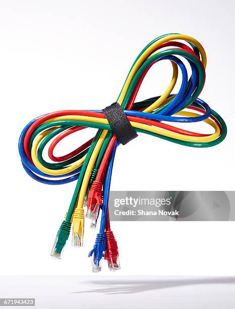 ethernet bundle with velcro - computer cable stock pictures, royalty-free photos & images