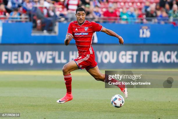 Dallas forward Tesho Akindele chases down a through ball pass during the MLS match between Sporting KC and FC Dallas on April 22, 2017 at Toyota...