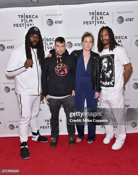 Kevin Moore, Jacob Crawford, Camilla Hall and David Whitt attend the 'Copwatch' Premiere during the 2017 Tribeca Film Festival at Cinepolis Chelsea...